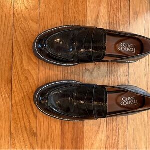Franco Sarto women's black patent lug sole loafers hardly worn. Sole is 1".